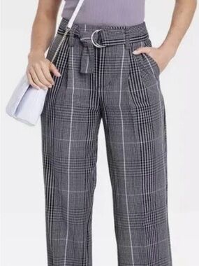 a new day Black & White Plaid Wide-Leg Paperbag Pants